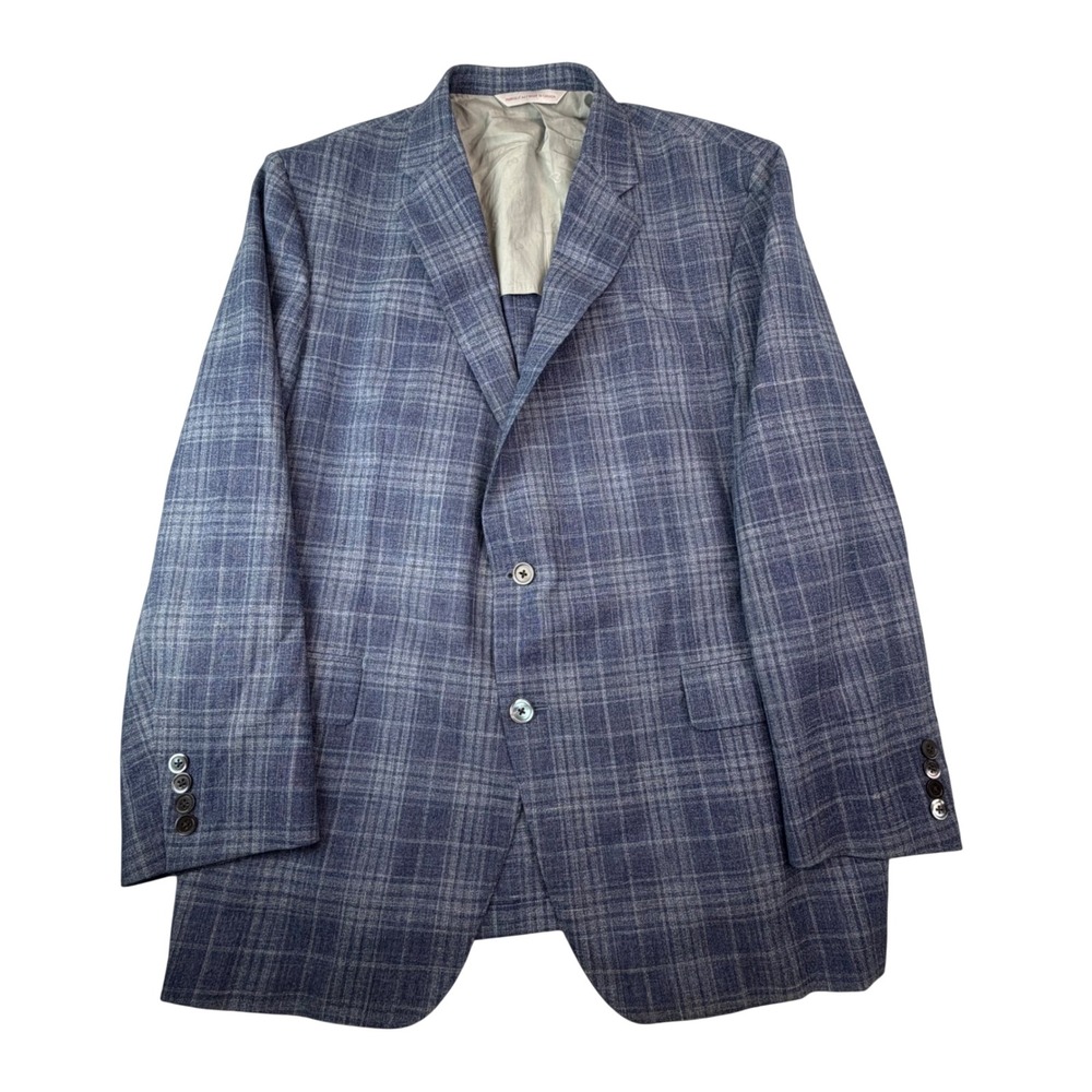 Samuelsohn‎ Ermenegildo Zegna Wool Silk Linen Sport Coat 46R Blue Plaid Italy